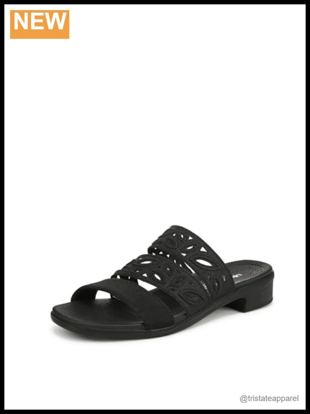 Women's slide sandal stretch fabric partially recycled linings round toe